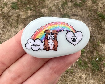 Englische Bulldogge, Regenbogenbrücke, Haustierverlust, Regenbogen, Regenbogenbrücke, Hund, Erinnerung, Andenken, Stein, Geschenk, Geschenk, Beste Freunde, Bulldogge