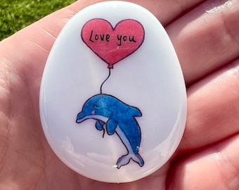 Dolphin, Heart, Personalised, Friendship, Good Luck, Keepsake, Stone, Gift, Present, Valentine, Best Friend, Lucky Charm, Love You, Baby