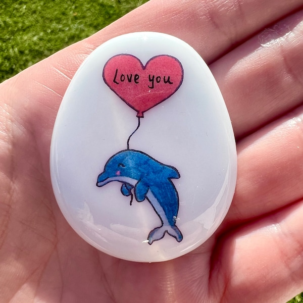 Dolphin, Heart, Personalised, Friendship, Good Luck, Keepsake, Stone, Gift, Present, Valentine, Best Friend, Lucky Charm, Love You, Baby