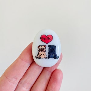 Pug, Fawn,Heart, Personalised, Friendship, Good Luck, Keepsake, Stone, Gift, Present, Valentine, Best Friend, Lucky Charm, Balloon, Love You