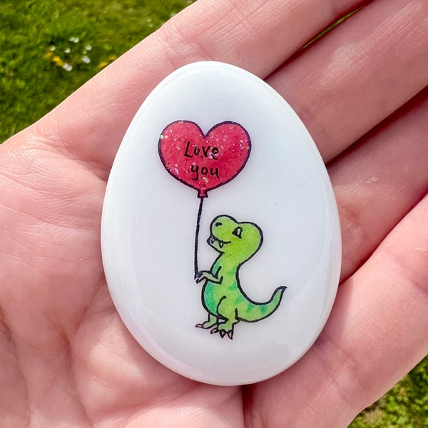 Dinosaur, Heart, Dino, Personalised, Friendship, Good Luck, Keepsake, Stone, Gift, Present, anxiety, Best Friend, Lucky, Balloon, Love you