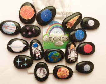 Solar System, Story Stones, Set, Story Telling, Imaginative Play, Reversible, Planets, Space, Mars, Jupiter, Moon, Sun