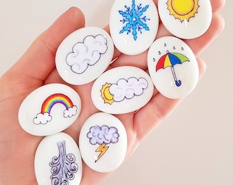Weather, Seasons, Stones, Pebbles, Summer, Winter, Gift, Story Stones, Set, Storytelling Stones, Spring, Autumn, Fall, Rainbow, Story Sack