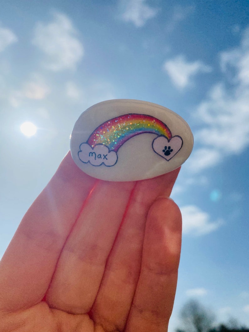 Rainbow Bridge, Pet Loss, Memorial, Rainbow, Dog, Cat, Memory, Keepsake, Stone, Gift, Present, Momento, Best Friends, Gift, Sparkly, Pebble image 3