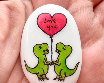 Dinosaurus, Twin, Hart, Dino, Gepersonaliseerd, Vriendschap, Veel Geluk, Aandenken, Steen, Geschenk, Heden, Beste Vriend, Gelukkig, Ballon, Ik hou van je