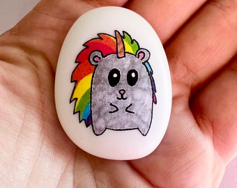 Hedgicorn, Hedgehog, Personalised, Unicorn, Good Luck, Keepsake, Stone, Gift, Present, Best Friend, Lucky Charm, Love You, Rainbow