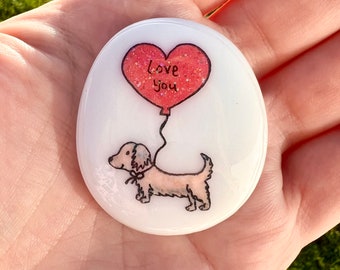 Long Haired Dachsund, Dachshund, Sausage Dog, Heart, Personalised, Good Luck, Keepsake, Stone, Gift, Valentine, Best Friend, Love You