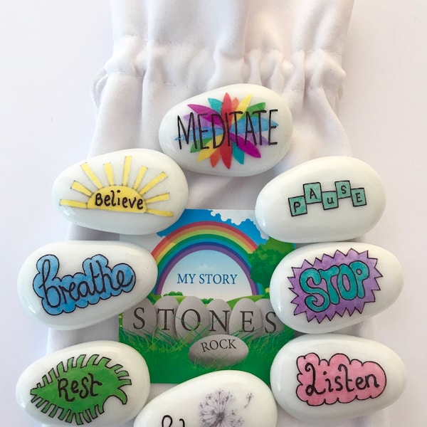 Mindfulness, Mindful, Meditation, Meditate, Yoga, Mental Health, Story Stones, Set, Storytelling Stones, Pebbles, Story Sack