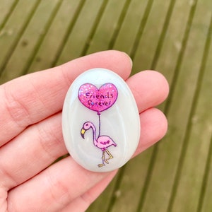 Flamingo, Heart, Personalised, Friendship, Good Luck, Keepsake, Stone, Gift, Present, Momento, Best Friend, Lucky, Balloon, Love you, Pink