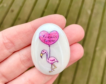 Flamingo, Heart, Personalised, Friendship, Good Luck, Keepsake, Stone, Gift, Present, Momento, Best Friend, Lucky, Balloon, Love you, Pink