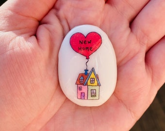 New home, Heart, House, Up, Personalised, Friendship, Good Luck, Keepsake, Stone, Gift, Present, Love You, Baby, Pebble