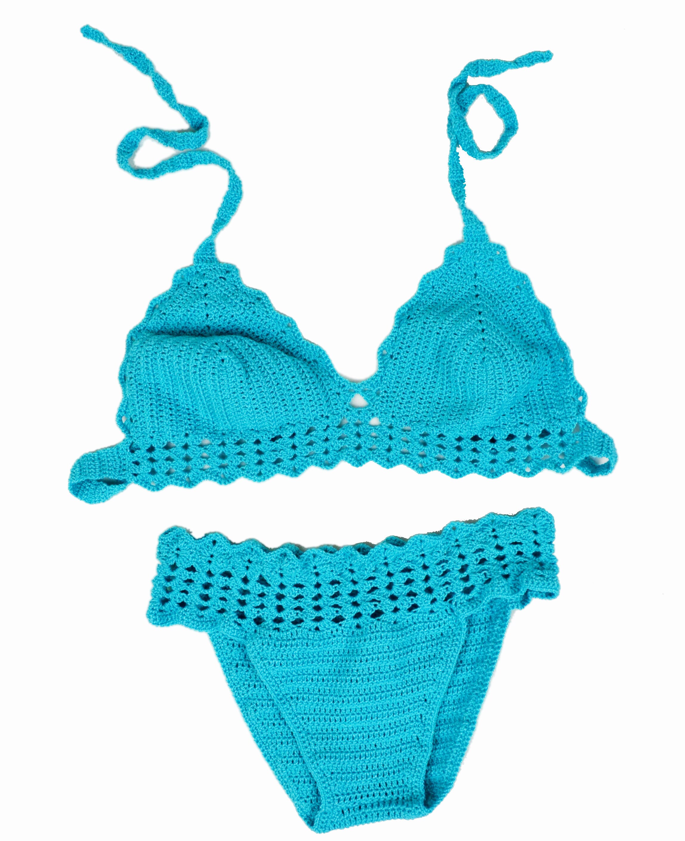 Turquoise knitted swimsuit Handmade bikini Female fashionable | Etsy
