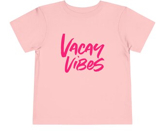 Vacay Vibes (Pink Neon) - Short Sleeve Child Shirt | Summer Shirts | Kids Vacation Tees | Vacation Shirts for Kids