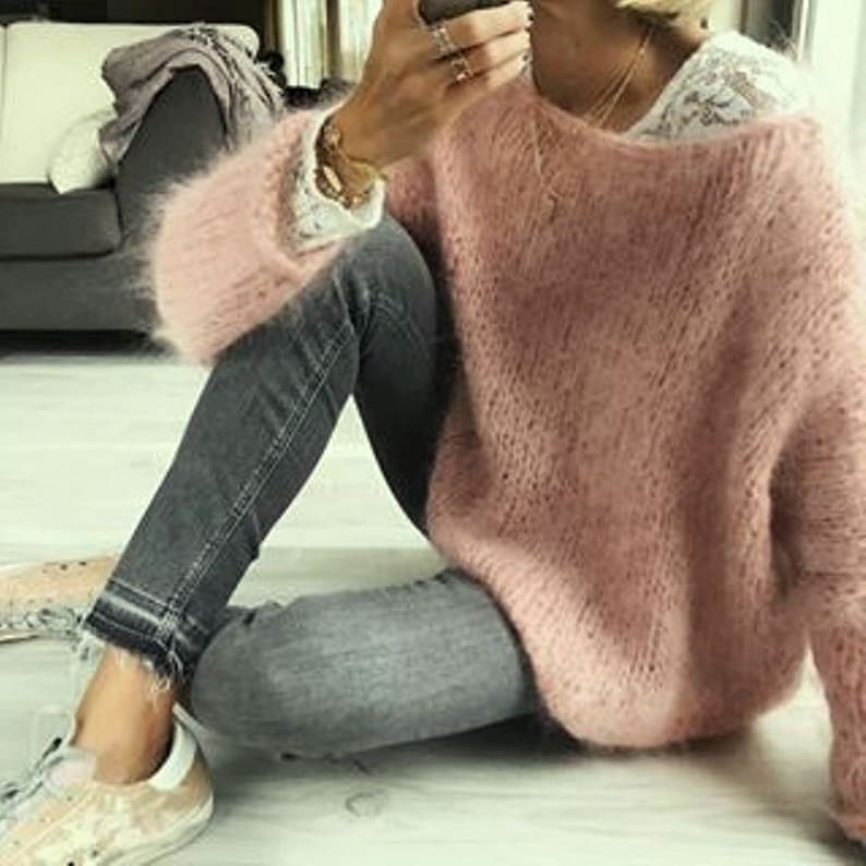 Mohair Jumper. Handknitted Fluffy Sweater. Soft M-L sized Top. Super Trendy Four Seasons Light Pullover. Gift for Her. Gift for Women image 1