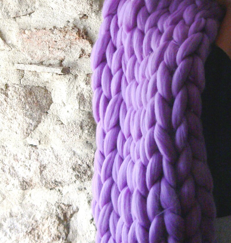 Chunky Blanket Arm Knit. Purple Giant Merino Blanket. Bulky Knit Throw