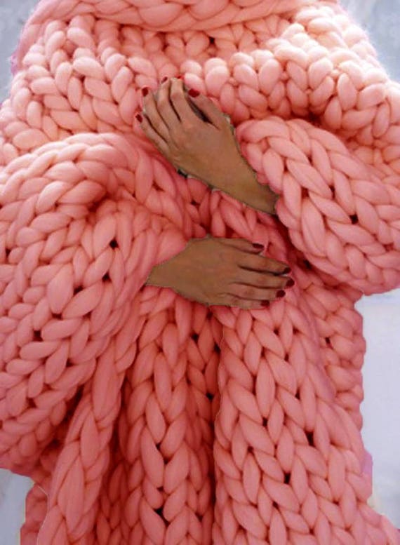 Chunky Pink Blanket Oversize Knit Blanket Merino Blanket Etsy