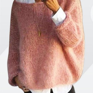Pink Mohair Jumper. Handknit Sweater. Handmade Top. Super Trendy Tick Pullover. Gift for Her. Gift for Women.
