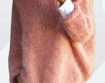 Pink Mohair Jumper. Handknit Sweater. Handmade Top. Super Trendy Tick Pullover. Gift for Her. Gift for Women.