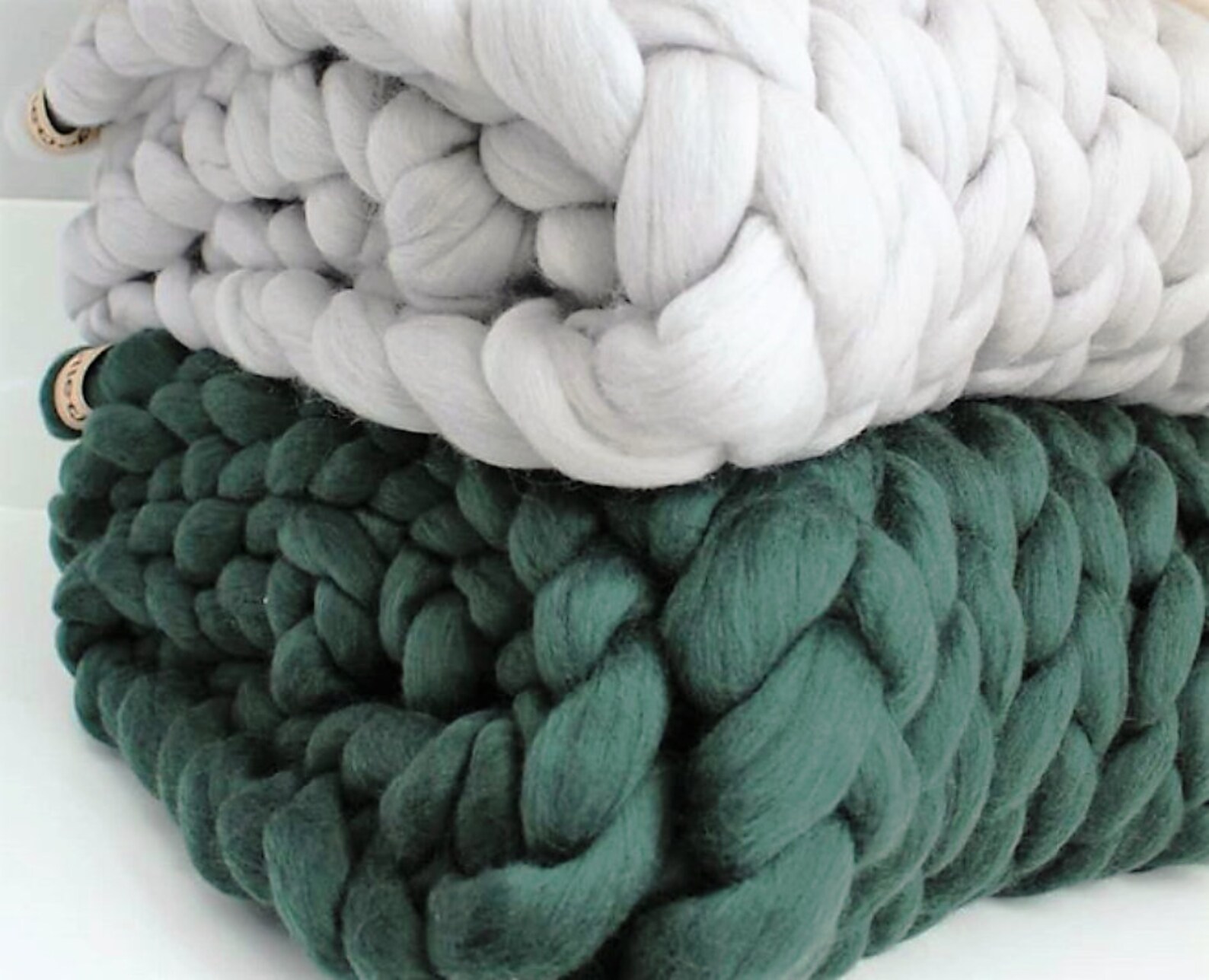 Blue Chunky Knit Blanket. Arm Knitted Throw. Tick Wool Giant Etsy