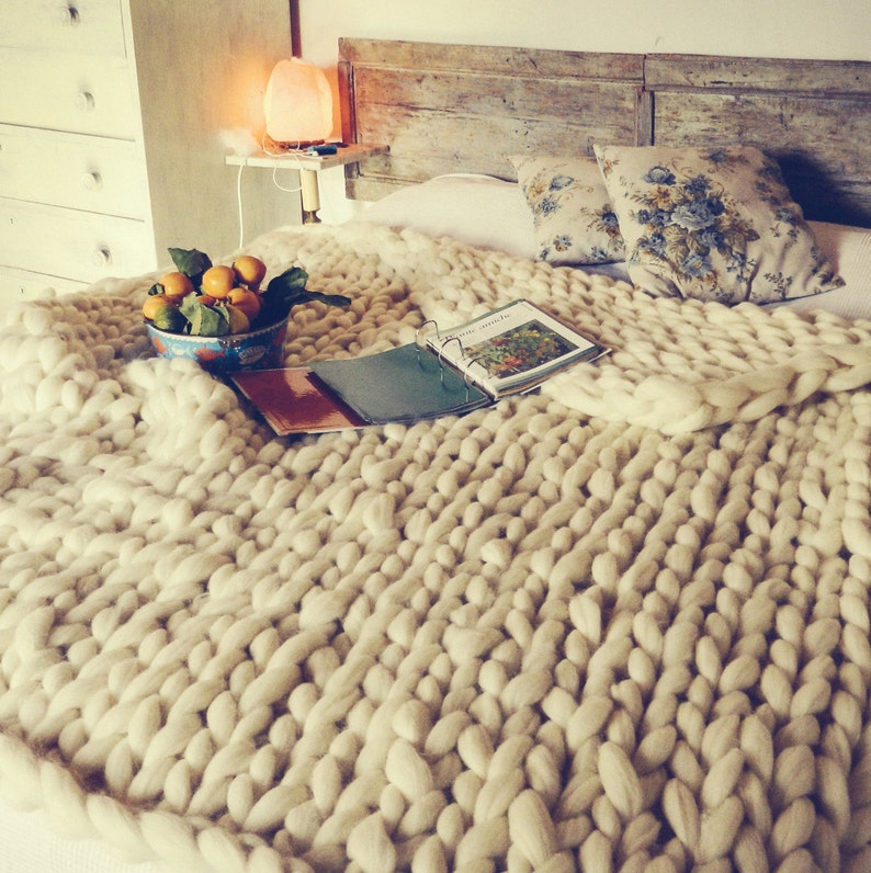 Extra Large Chunky Knit Blanket. Merino Wool Blanket. Oversize Etsy
