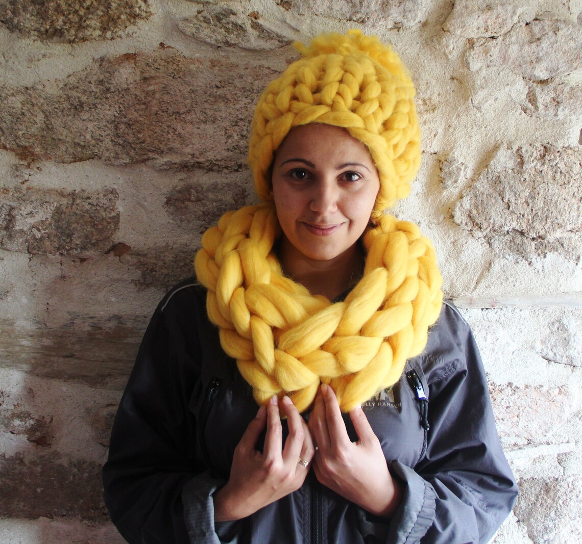 Oversized Hat Scarf Set Bulky Cowl Scarf Women Hat Thick Etsy