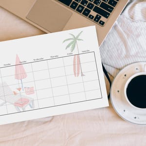 Pink Beach, 2025 Calendar Printable, Monthly Planner Landscape, Minimal Monthly Calendar, Sunday Start A4 Letter Wall Calendar Download