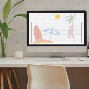 Beach, 2025 Calendar Printable, Monthly Planner Landscape, Minimal Monthly Calendar, Sunday Start A4 Letter Wall Calendar Download