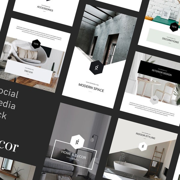 Decor Canva Social Media - Home Deco Instagram y Pinterest Plantilla, Interior Canva Story, Decorators Canva Template, Living Insta Posts