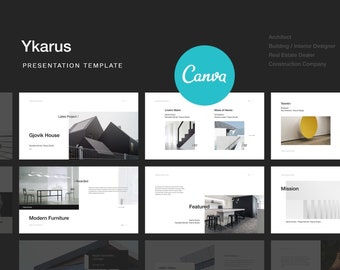 Ykarus Canva Presentation - Visual High Level Deck Template, Pitch Canva Designs, Canva Deck Templates, Architect Presentation Canva Slides