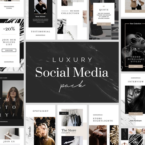 Luxury Social Photoshop Instagram Templates / Modern PSD Social Posts, Gold Style Photoshop Template, Black Color Instagram Story