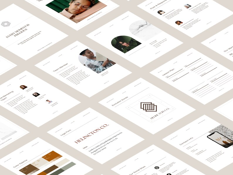 May include: A brand guide for a company called "The Junction Co.". The guide includes information about the company's logo, color palette, and brand voice. The logo is a geometric design with a brown color scheme.