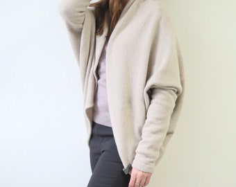 Cashmere Merino Wool Sweater, Beige Shrug Cardigan, Beige Duster Cardigan, Bridal Cover Up, Knitted Cardigan Hooded, Wrap Bridal Stole
