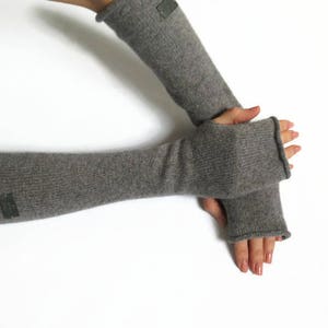 Grey Cashmere Arm Warmers, Cashmere Fingerless Gloves, Long Womans Fingerless Gloves, Wrist Warmers, Cashmere wrist warmers, Wool Gloves image 1