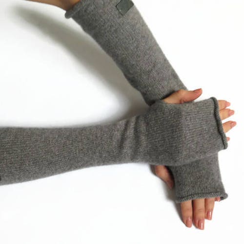Grey Cashmere Arm Warmers Cashmere Fingerless Gloves Long Etsy