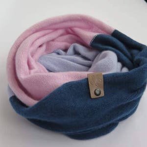 Wool infinity scarf, cashmere snood, Christmas gift idea, navy blue warm scarf, loop knitted scarf, soft unisex snood, knitted circle scarf
