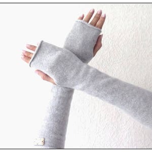 Long cashmere knit arm warmers gloves for women, Christmas gift ideas, merino wool knitted  half finger gloves, hand warmers wrist no thumbs