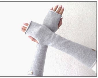 Long cashmere knit arm warmers gloves for women, Christmas gift ideas, merino wool knitted  half finger gloves, hand warmers wrist no thumbs