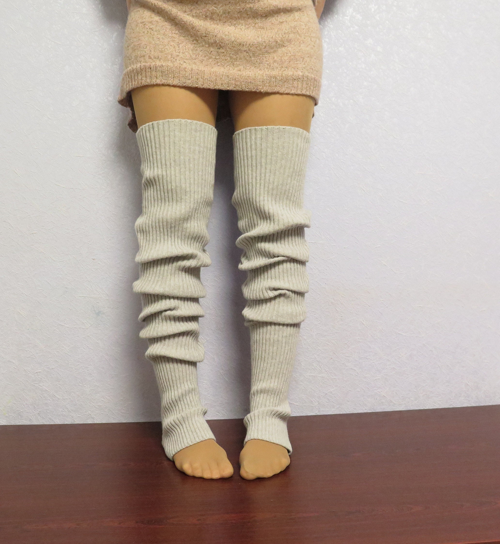 Cashmere Long Wool Leg Warmers Merino Wool Yoga Socks Grey