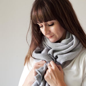 Cashmere Gray Knitted Scarf, soft merino wool black scarf for men, Christmas gift idea, unisex classic minimalist style open ended scarf