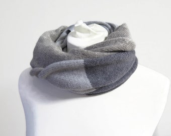 Knitted cashmere blend infinity scarf in three colors, gray snood for women, androgynous clothing, knit fashion scarves, cashmere snood