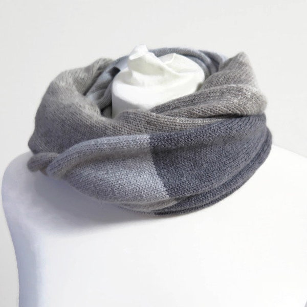 Knitted cashmere blend infinity scarf in three colors, gray snood for women, androgynous clothing, knit fashion scarves, cashmere snood