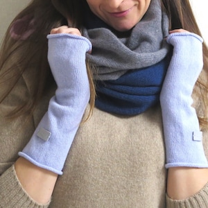 Blue cashmere merino wool arm warmers for woman, knit wool wrist warmers, gloves for men, wollen half finger gloves mittens, hand warmers