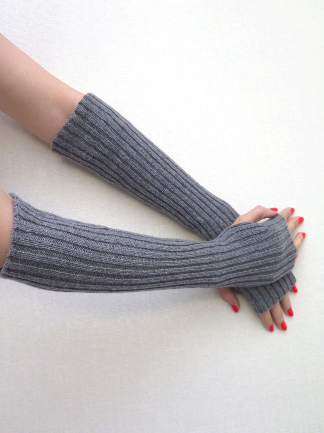 Cashmere Long Classic Bohemian Thin Grey Gloves for Men and Women