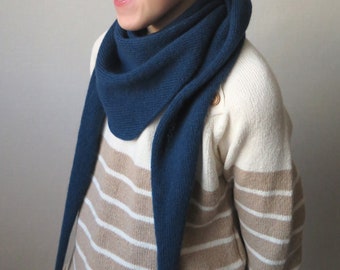 Cashmere Merino Wool Kid's Triangle Scarf, Snood Neck Warmer Blue Grey Black, Christmas gift idea, Baby Cashmere Scarf, Knit Merino baktus