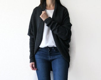 bolero sweater, wool cashmere open front cardigan, oversize women long sleeve cardigan,  bridal cashmere bolero, cashmere wool cardigan