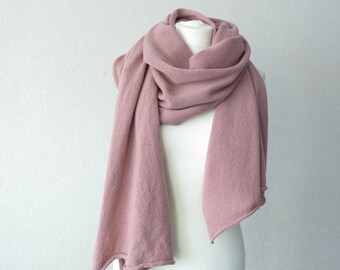 Knitted Cashmere Scarf, Merino Wool Blush Pink Shawl, Rose Mauve Wedding Wrap, long cashmere scarf, scarves for women african head wrap
