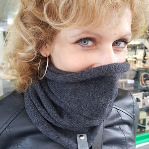 Knit Cashmere Snood Infinity Scarf, Ladies winter cowl, Wool Black Grey snood, Christmas gift idea, Neck Face Mask for Woman & Man