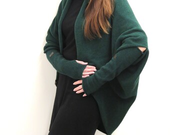 Cashmere Merino Wool Knit Bolero, Oversized Cocoon, Wool Sweater, Loose knit cardigan, Open front cocoon cardigan