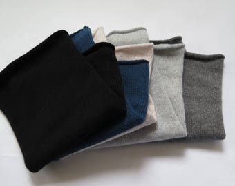 Capot tricoté en laine mérinos en cachemire pour enfants, Écharpe en cachemire tricoté pour tout-petits, Guêtre de cou tricoté pour enfants, Accessoires – Gris foncé Bleu Noir