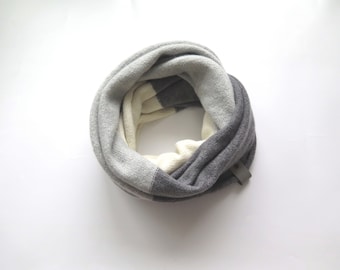 Cashmere merino wool knit infinity scarf in grey marl grey and white colors, cowl cashmere, One size, Unisex scarf, Snood for women and men